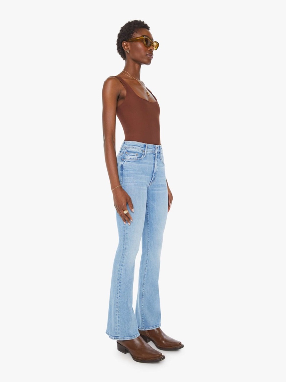 MOTHER The Weekender Blessing in Disguise Wash Light Blue High-Rise Flare Jeans